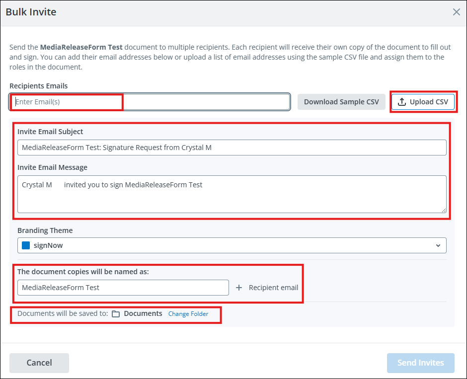 Bulk Invite window